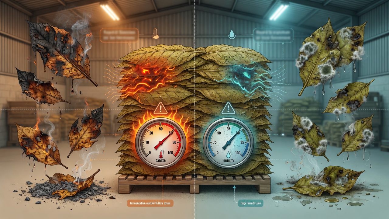 Schematic of temperature and humidity monitoring in tobacco fermentation piles